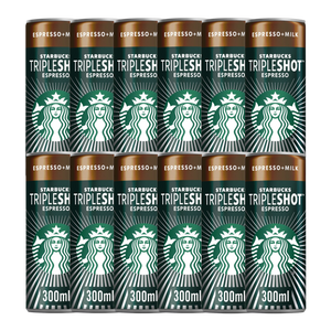 Single 300ml can of Starbucks Tripleshot Espresso Iced Coffee against a plain background
