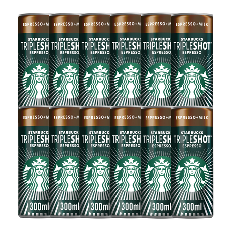 Single 300ml can of Starbucks Tripleshot Espresso Iced Coffee against a plain background