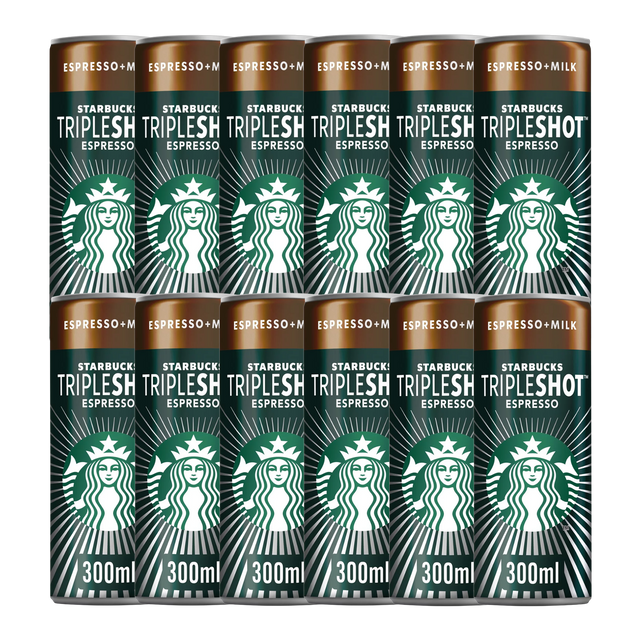Single 300ml can of Starbucks Tripleshot Espresso Iced Coffee against a plain background