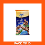 Close-up of sealed 150g Tago Hazelnut Wafers box displaying product name, weight and packaging design