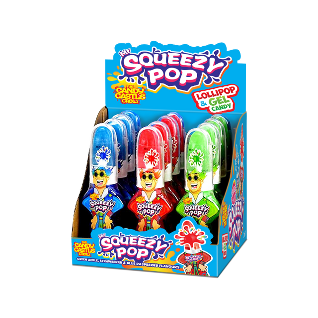 Candy Castle Crew Mr. Squeezy Pop with its lollipop and gel candy tube, showcasing interactive candy fun.