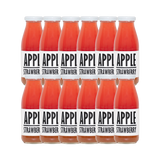 A 250ml bottle of Pressuice Apple-Strawberry Juice with fresh fruit ingredients.