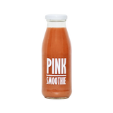 A close-up of the smoothie label highlighting "100% cold-pressed, no additives."