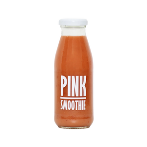 A close-up of the smoothie label highlighting "100% cold-pressed, no additives."