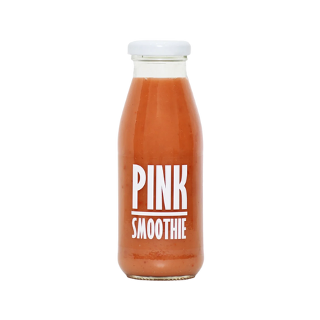 A close-up of the smoothie label highlighting "100% cold-pressed, no additives."