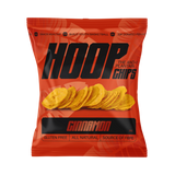 Single 35g HOOP CHIPS Cinnamon Ripe Plantain Chips bag — orange packaging showing ripe plantain and cinnamon illustration with golden round chips
