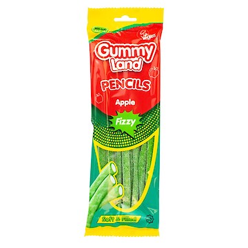 Product image of GUMMY LAND APPLE FLAVOUR FIZZY PENCILS 150G by Gummy Land