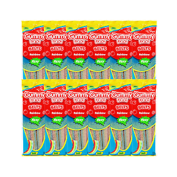 Product image of Gummy Land Belts Rainbow Fizzy Sweets 150g (Case of 12) by Gummy Land